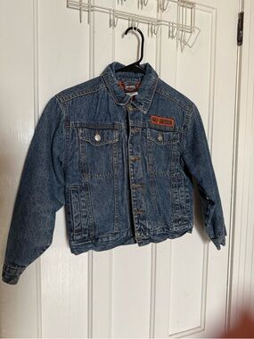 Harley-Davidson Dark Blue Denim Kids Jacket with Orange Patch size 8/10